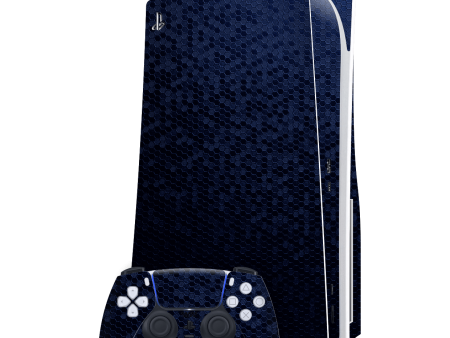 PlayStation 5 (PS5) DISC Edition LUXURIA Navy Blue HONEYCOMB 3D TEXTURED Skin For Discount