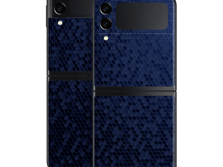 Samsung Galaxy Z Flip 3 LUXURIA Navy Blue HONEYCOMB 3D TEXTURED Skin Online Sale