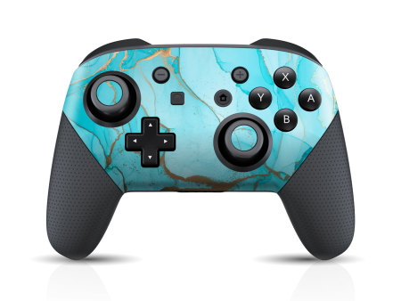 Nintendo Switch Pro CONTROLLER SIGNATURE AGATE GEODE Aqua-Gold Skin Online