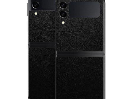 Samsung Galaxy Z Flip 3 LUXURIA RIDERS Black LEATHER Textured Skin on Sale